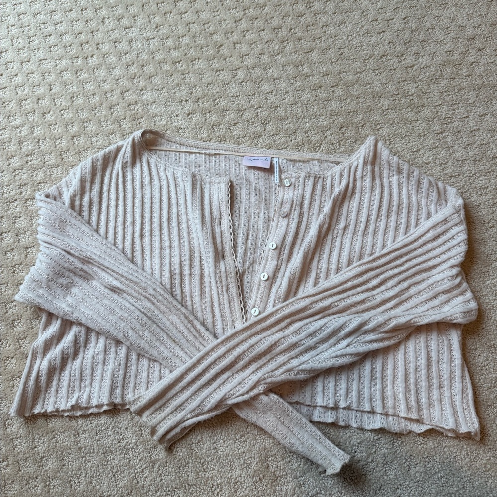 Urban Outfitters Cream Ribbed Knit Cardigan